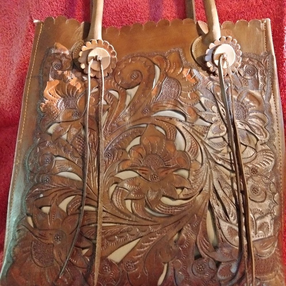 Embossed Leather Cutout Tote